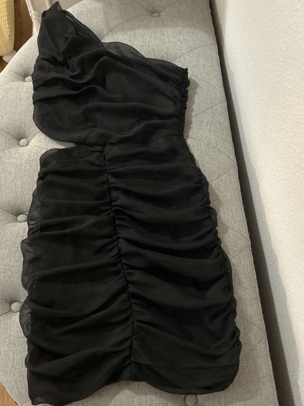 Aqua Black One-Shoulder Ruched Prom Dress